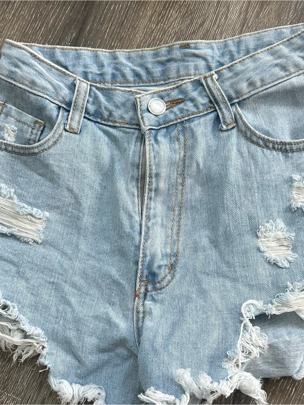 SHEIN Light Blue Distressed High-Rise Denim Shorts
